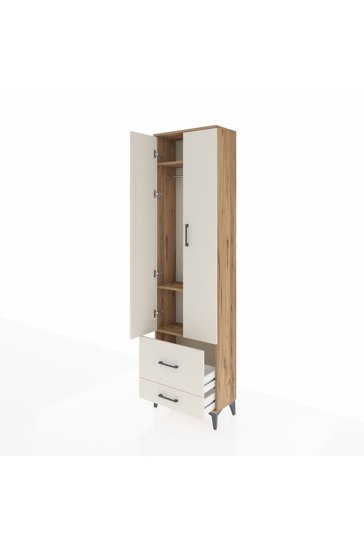 Arges Dolap 3 Raflı 2 Çekmeceli Tek Askılı 60x30x221 Çam-Aytaşı