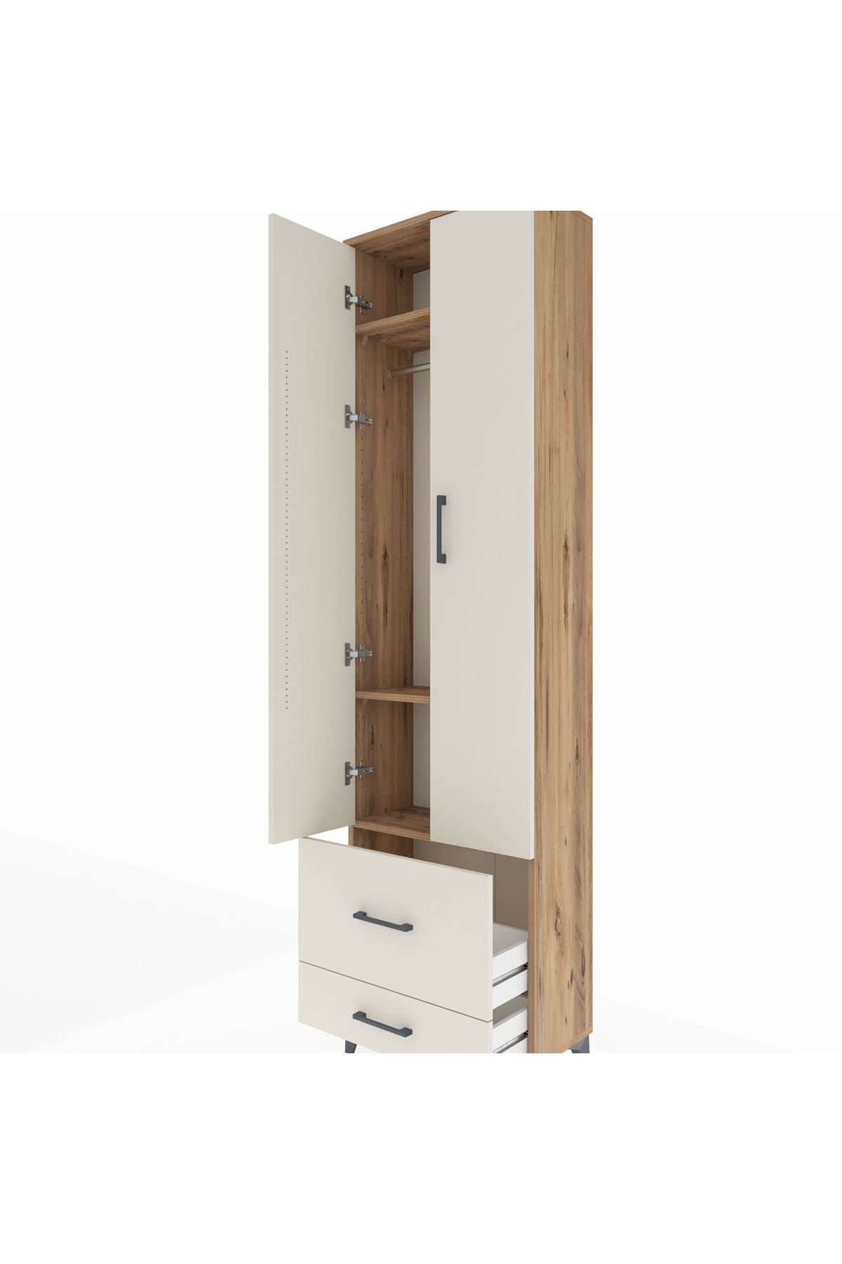 Arges Dolap 3 Raflı 2 Çekmeceli Tek Askılı 60x30x221 Çam-Aytaşı