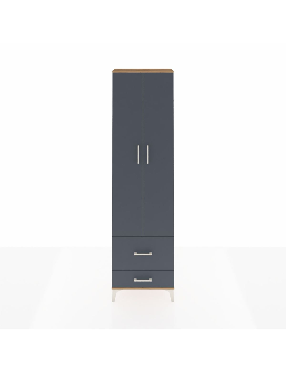 Arges Dolap 3 Raflı 2 Çekmeceli Tek Askılı 60x30x221 Çam-Antrasit