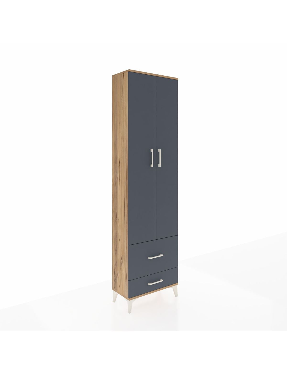 Arges Dolap 3 Raflı 2 Çekmeceli Tek Askılı 60x30x221 Çam-Antrasit