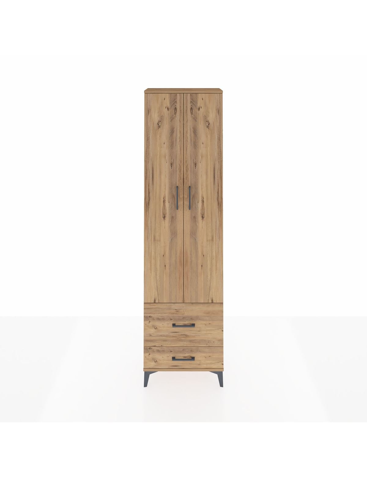 Arges Dolap 3 Raflı 2 Çekmeceli Tek Askılı 60x30x221 Çam-Çam