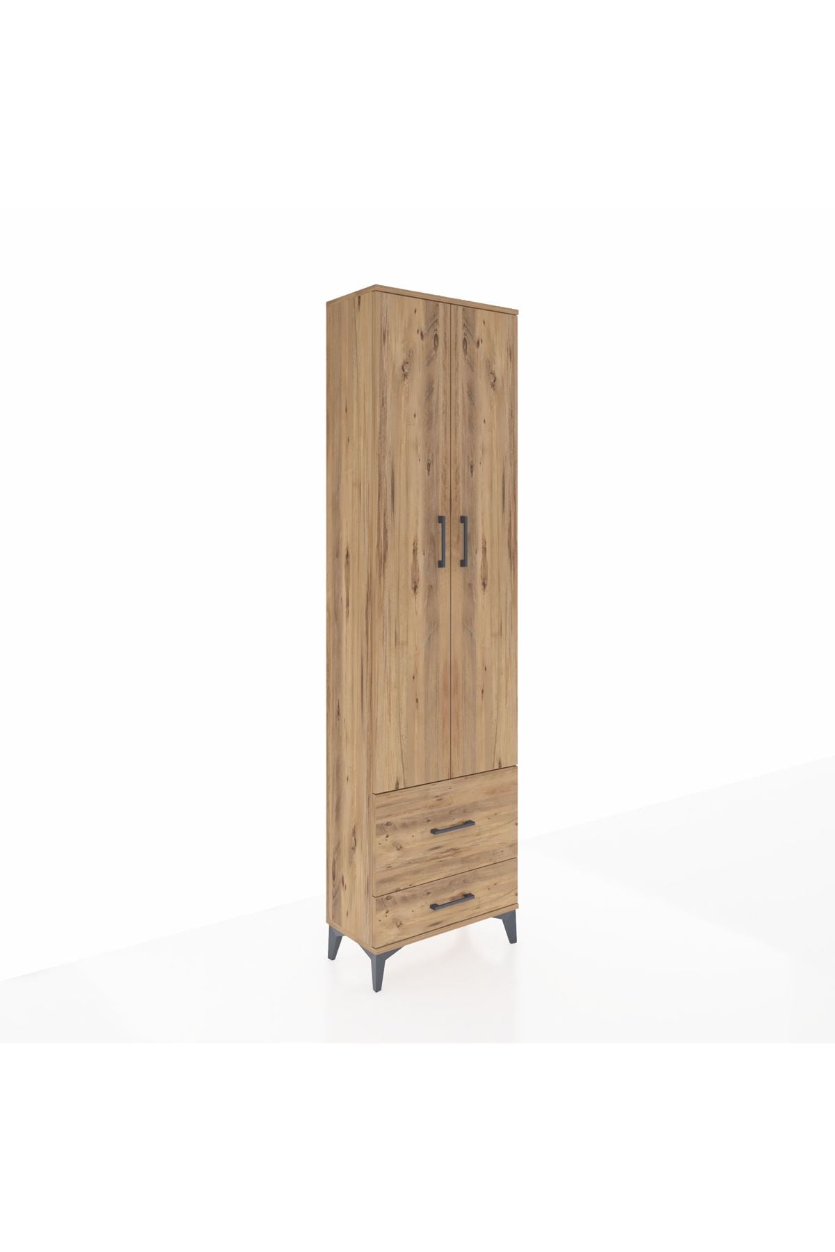 Arges Dolap 3 Raflı 2 Çekmeceli Tek Askılı 60x30x221 Çam-Çam