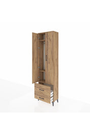 Arges Dolap 3 Raflı 2 Çekmeceli Tek Askılı 60x30x221 Çam-Çam