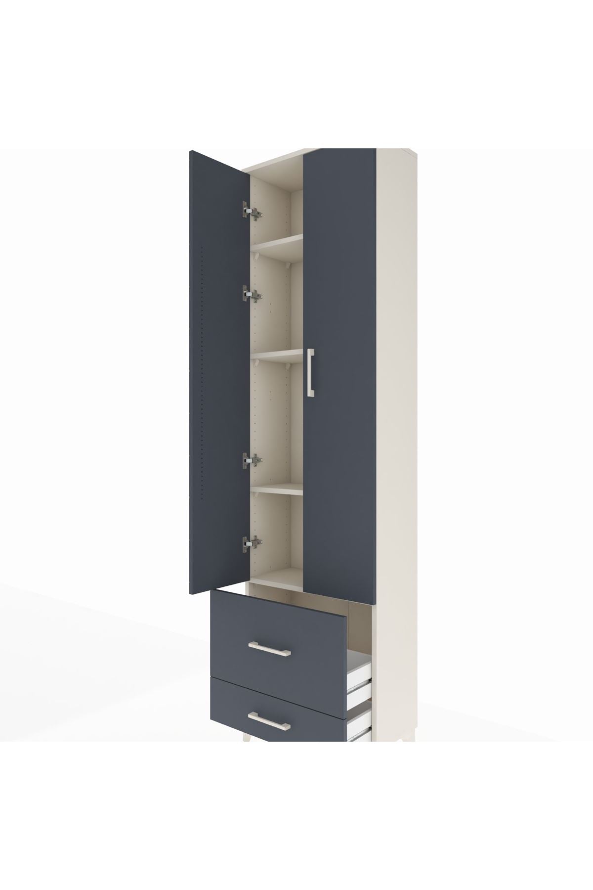 Arges Dolap 4 Raflı 2 Çekmeceli 2 Kapaklı 60x30x221 Aytaşı-Antrasit