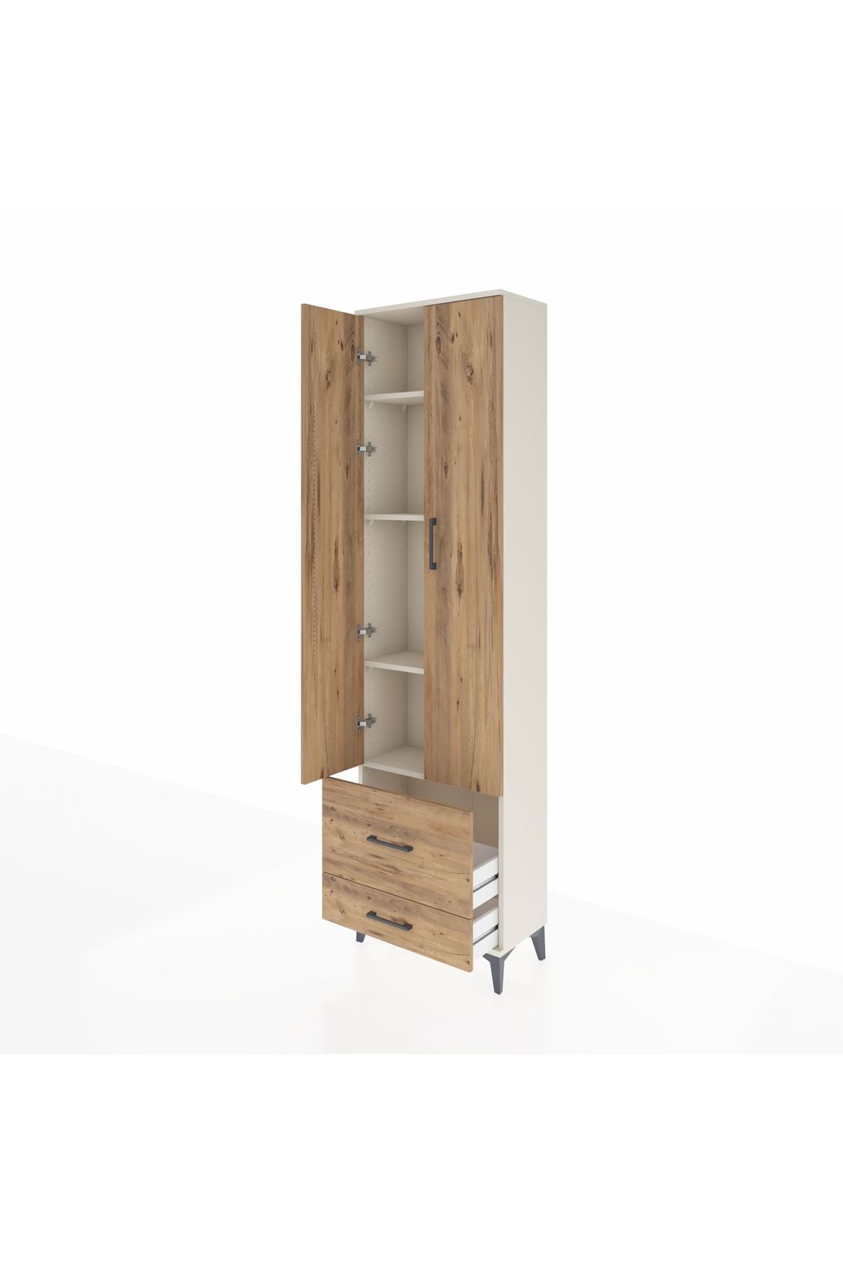 Arges Dolap 4 Raflı 2 Çekmeceli 2 Kapaklı 60x30x221 Aytaşı-Çam