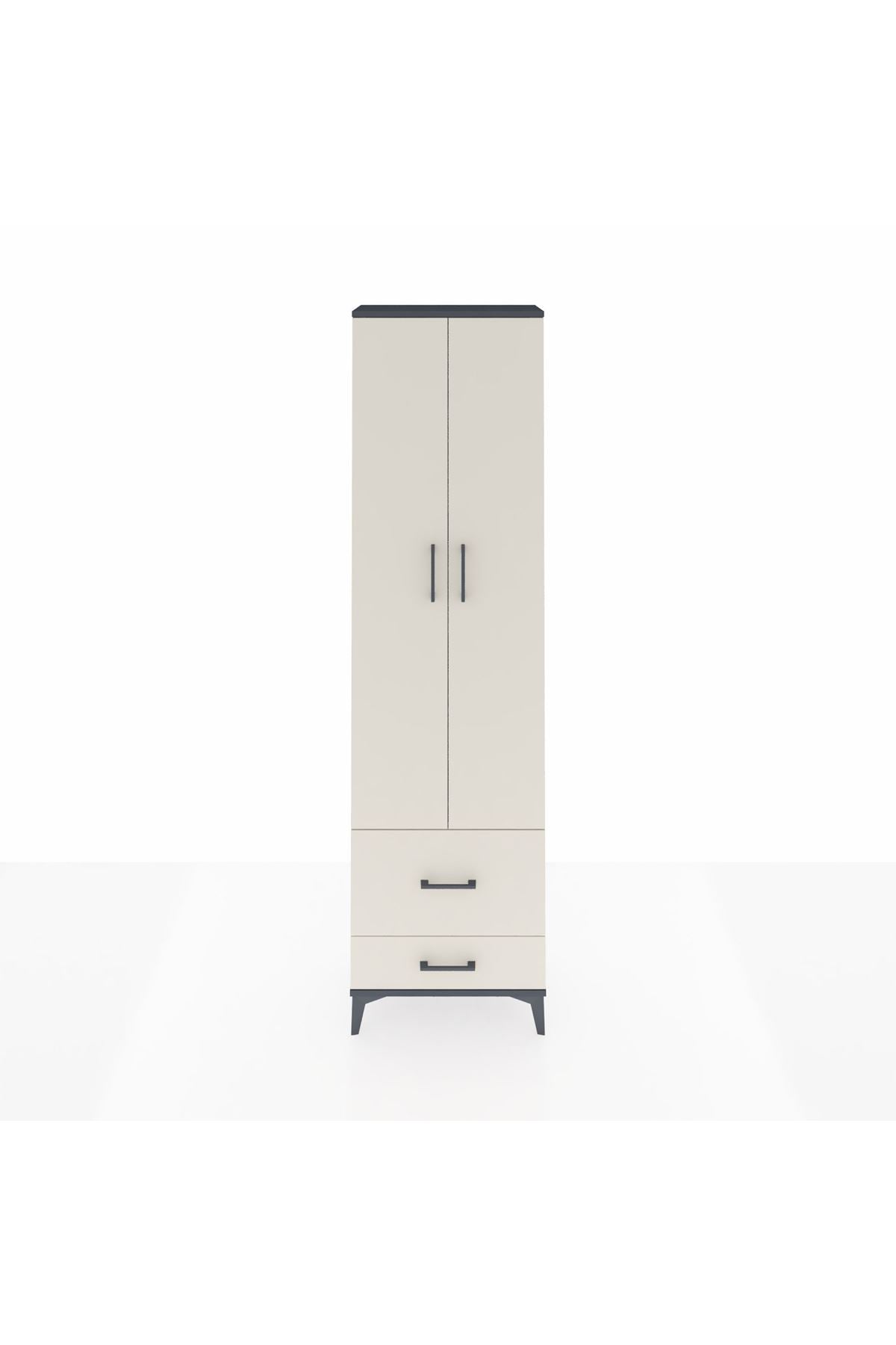 Arges Dolap 4 Raflı 2 Çekmeceli 2 Kapaklı 60x30x221 Antrasit-Aytaşı