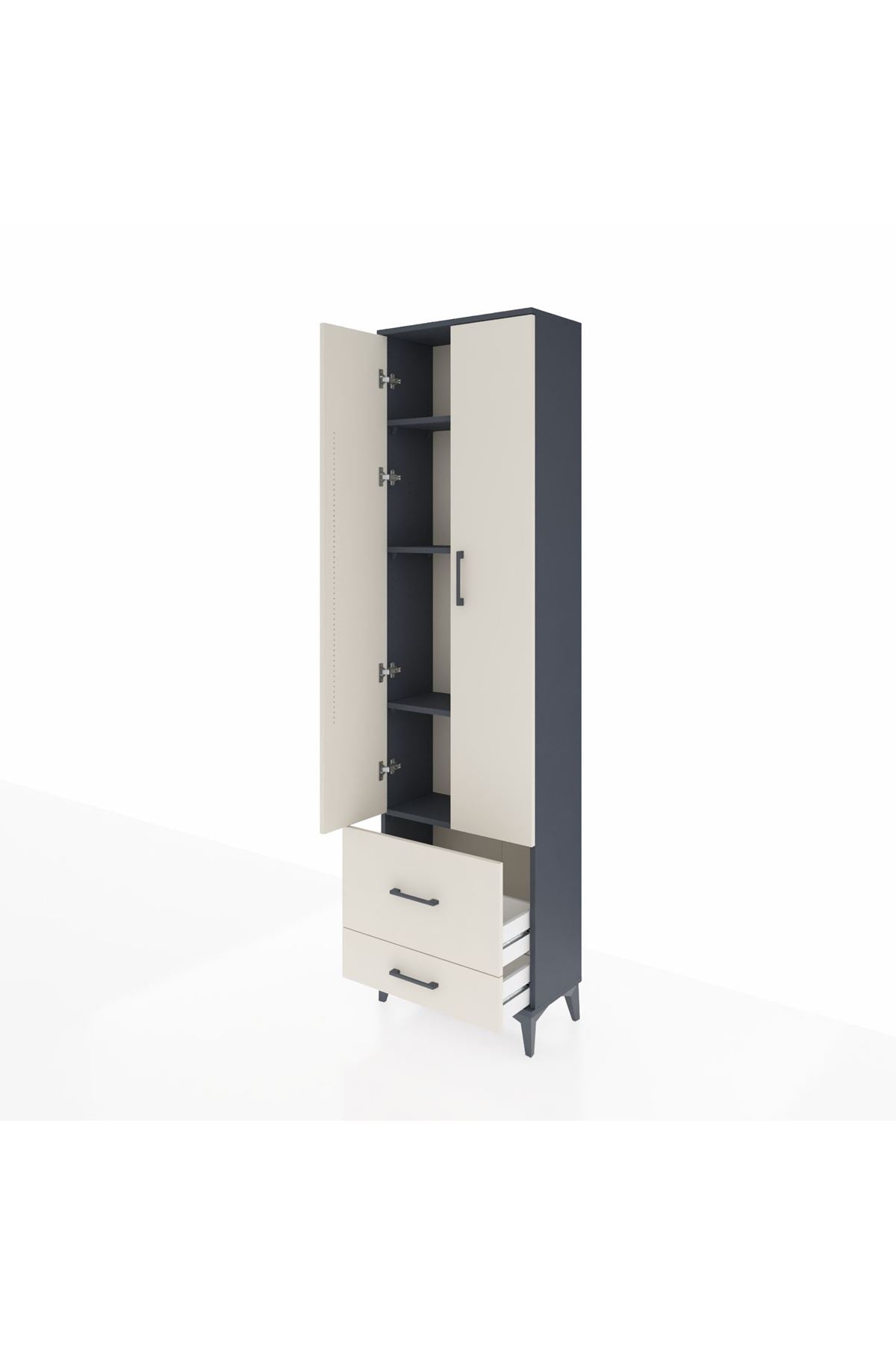 Arges Dolap 4 Raflı 2 Çekmeceli 2 Kapaklı 60x30x221 Antrasit-Aytaşı