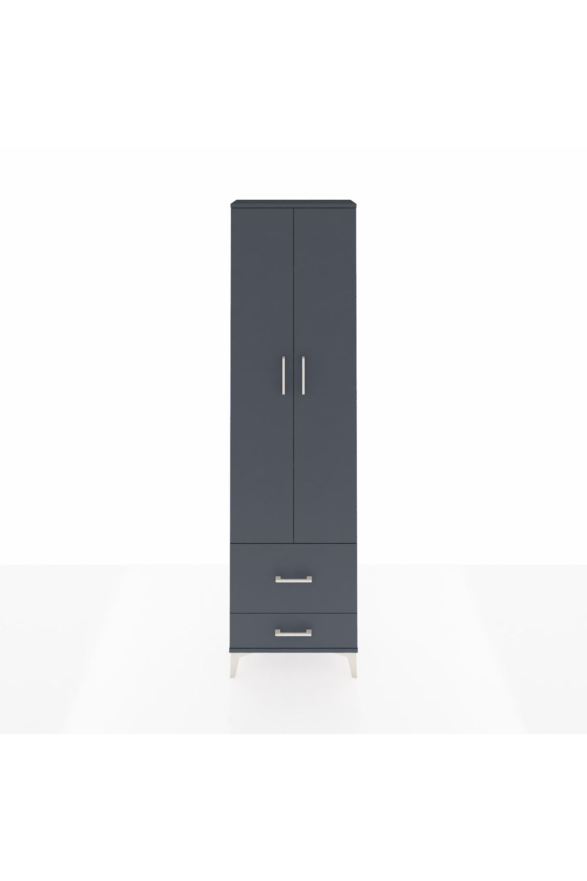 Arges Dolap 4 Raflı 2 Çekmeceli 2 Kapaklı 60x30x221 Antrasit-Antrasit