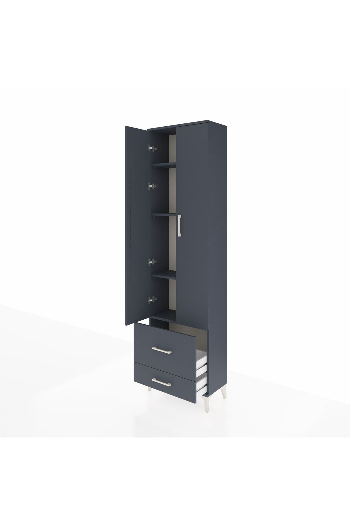 Arges Dolap 4 Raflı 2 Çekmeceli 2 Kapaklı 60x30x221 Antrasit-Antrasit