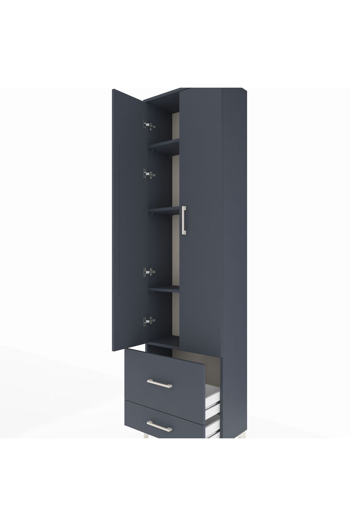 Arges Dolap 4 Raflı 2 Çekmeceli 2 Kapaklı 60x30x221 Antrasit-Antrasit