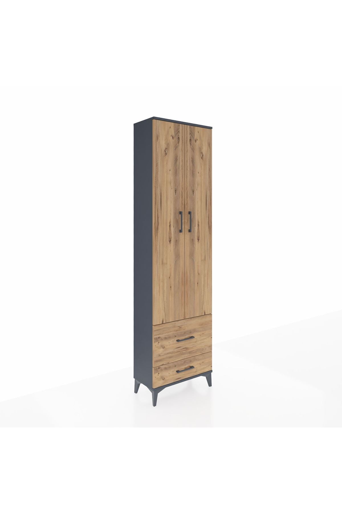 Arges Dolap 4 Raflı 2 Çekmeceli 2 Kapaklı 60x30x221 Antrasit-Çam