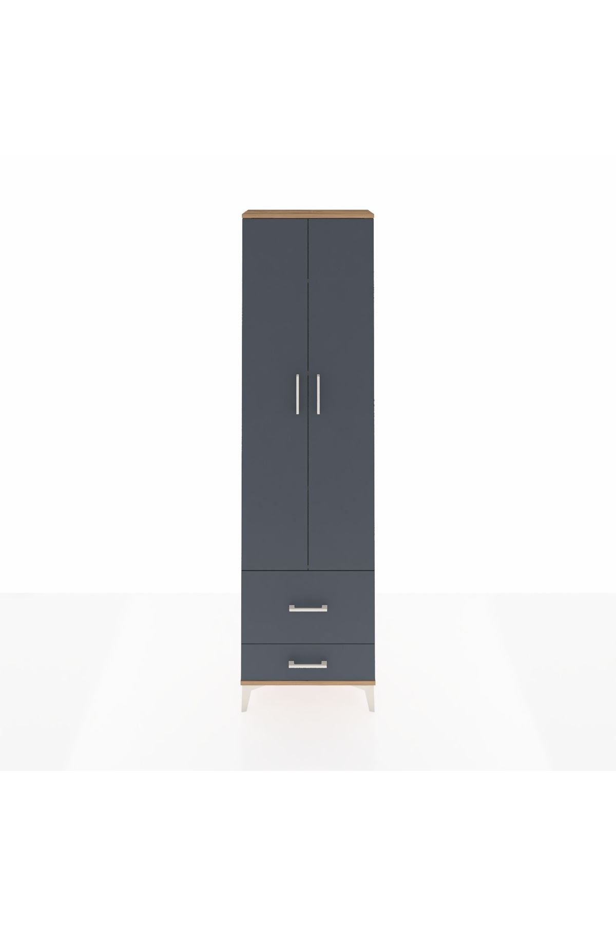 Arges Dolap 4 Raflı 2 Çekmeceli 2 Kapaklı 60x30x221 Çam-Antrasit