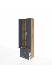 Arges Dolap 4 Raflı 2 Çekmeceli 2 Kapaklı 60x30x221 Çam-Antrasit