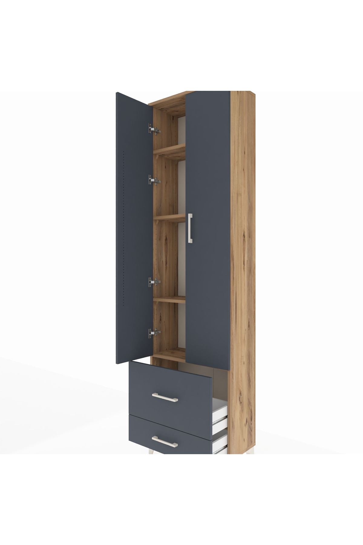 Arges Dolap 4 Raflı 2 Çekmeceli 2 Kapaklı 60x30x221 Çam-Antrasit