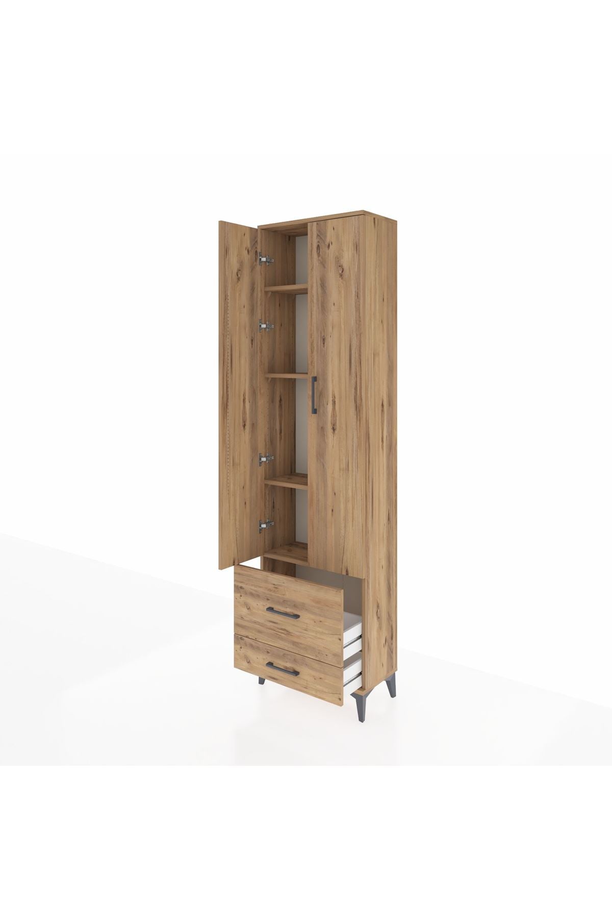 Arges Dolap 4 Raflı 2 Çekmeceli 2 Kapaklı 60x30x221 Çam-Çam