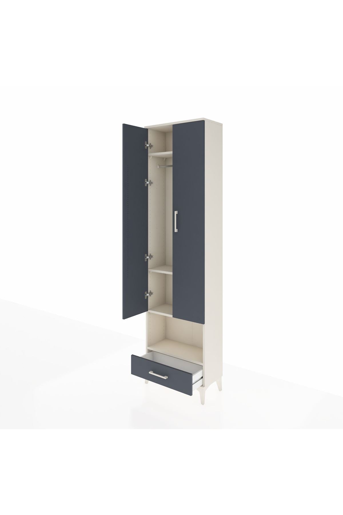 Arges Dolap 4 Raflı Tek Çekmeceli Tek Askılı 60x30x221 Aytaşı-Antrasit