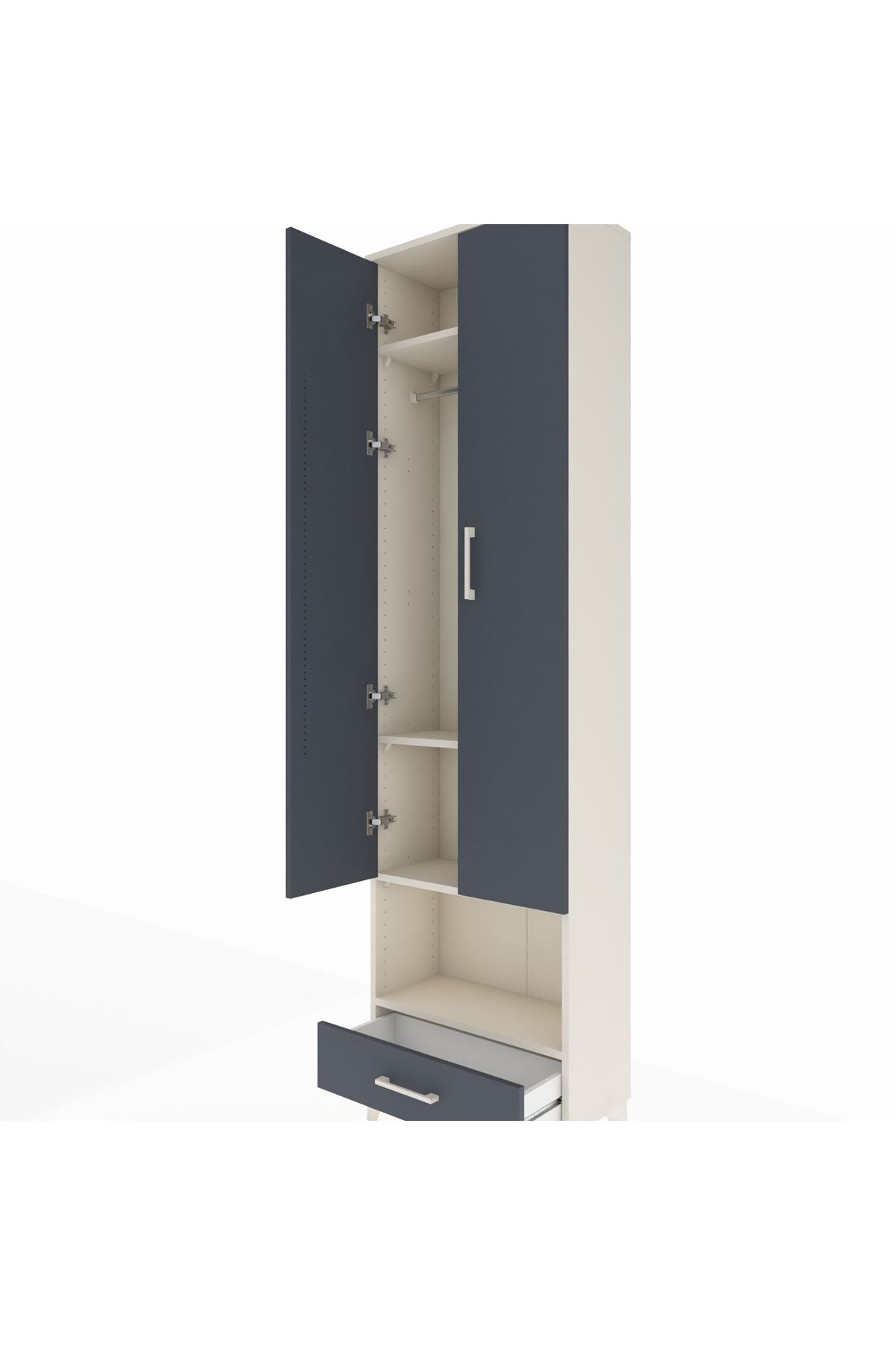 Arges Dolap 4 Raflı Tek Çekmeceli Tek Askılı 60x30x221 Aytaşı-Antrasit