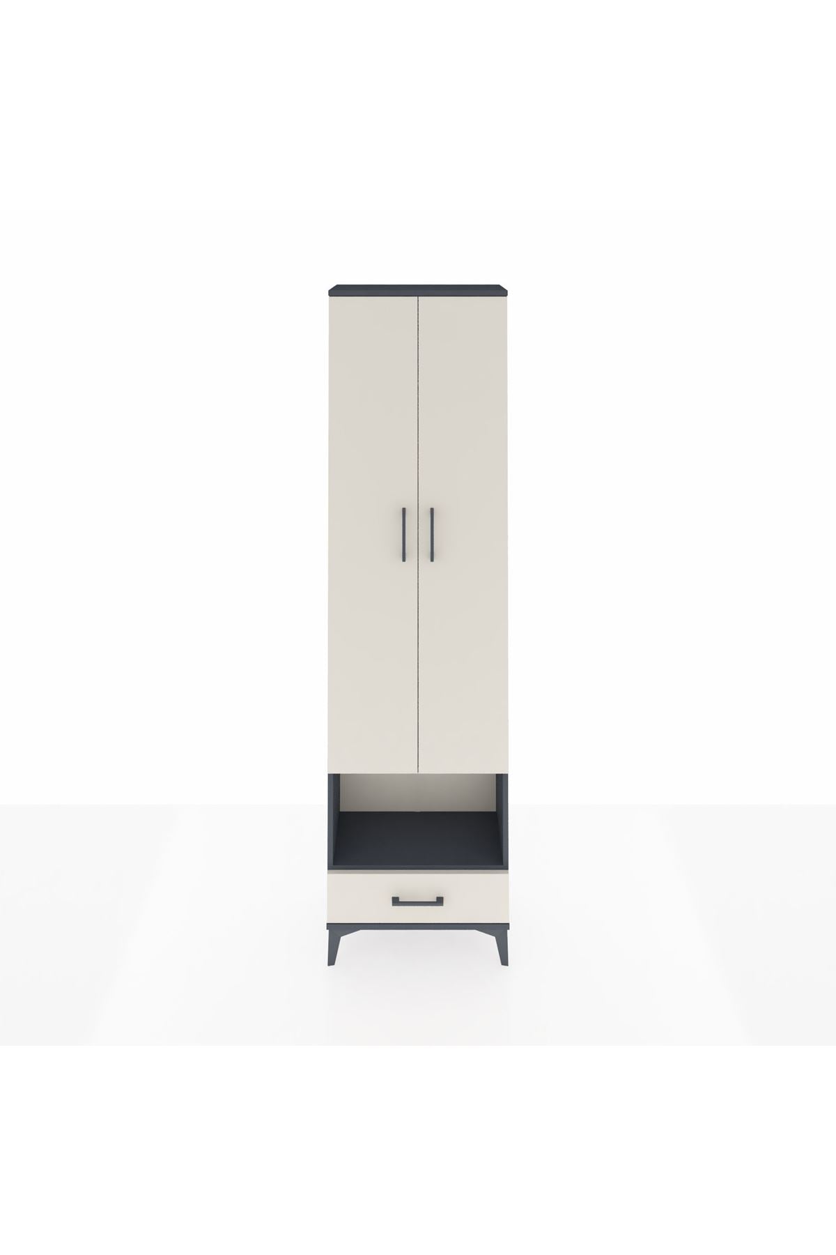 Arges Dolap 4 Raflı Tek Çekmeceli Tek Askılı 60x30x221 Antrasit-Aytaşı