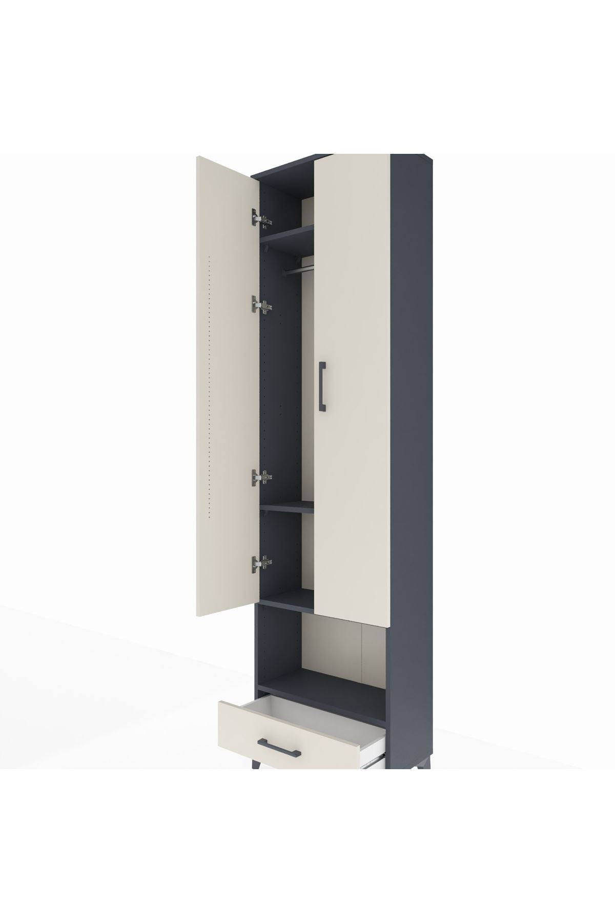 Arges Dolap 4 Raflı Tek Çekmeceli Tek Askılı 60x30x221 Antrasit-Aytaşı