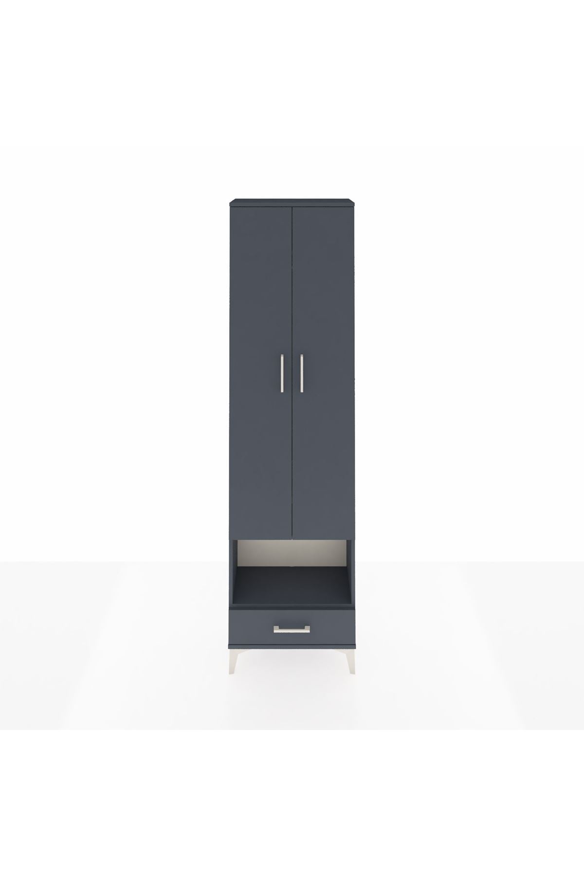 Arges Dolap 4 Raflı Tek Çekmeceli Tek Askılı 60x30x221 Antrasit-Antrasit