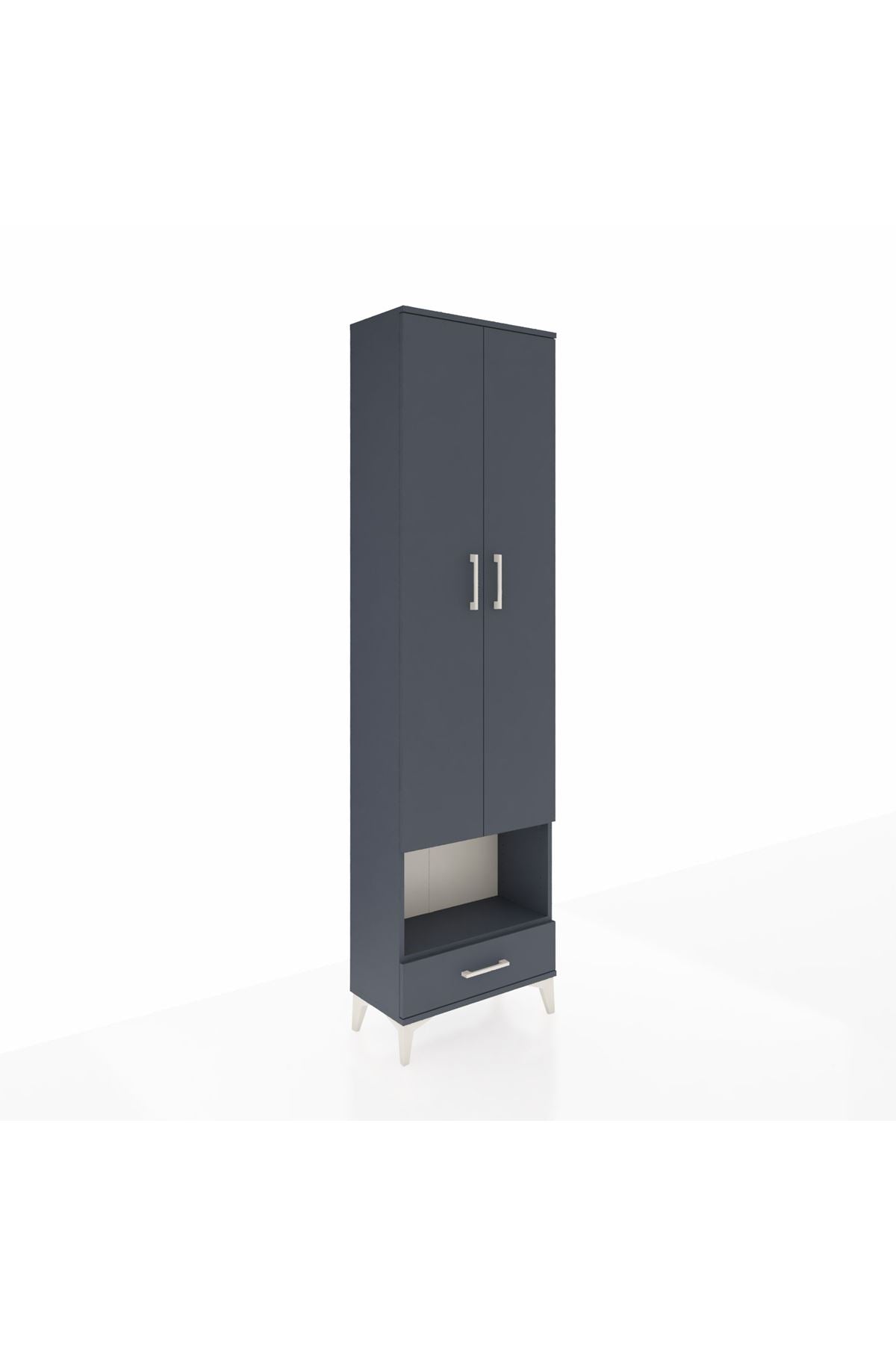 Arges Dolap 4 Raflı Tek Çekmeceli Tek Askılı 60x30x221 Antrasit-Antrasit