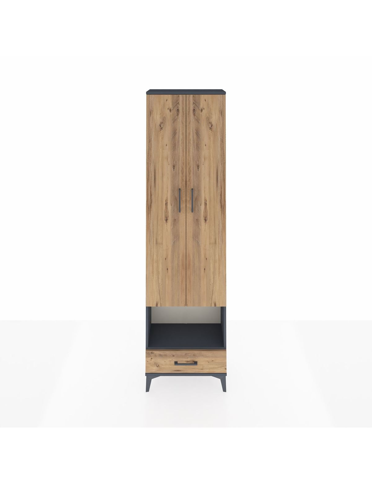 Arges Dolap 4 Raflı Tek Çekmeceli Tek Askılı 60x30x221 Antrasit-Çam