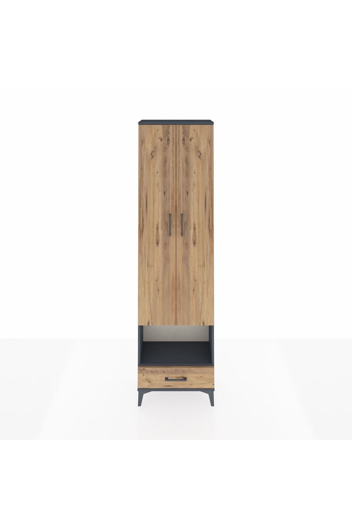 Arges Dolap 4 Raflı Tek Çekmeceli Tek Askılı 60x30x221 Antrasit-Çam