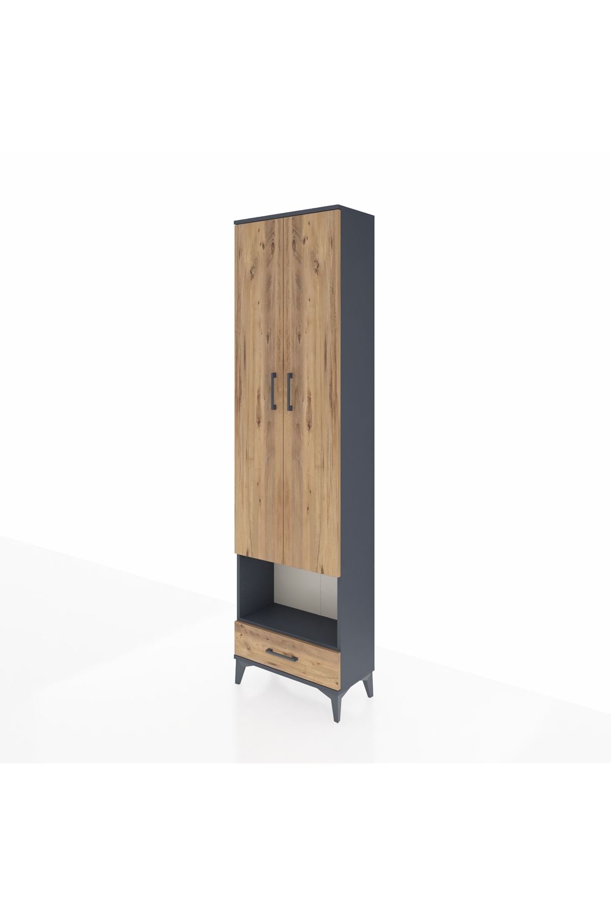 Arges Dolap 4 Raflı Tek Çekmeceli Tek Askılı 60x30x221 Antrasit-Çam