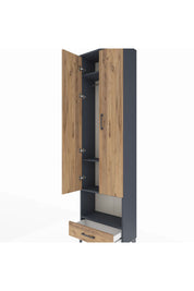 Arges Dolap 4 Raflı Tek Çekmeceli Tek Askılı 60x30x221 Antrasit-Çam