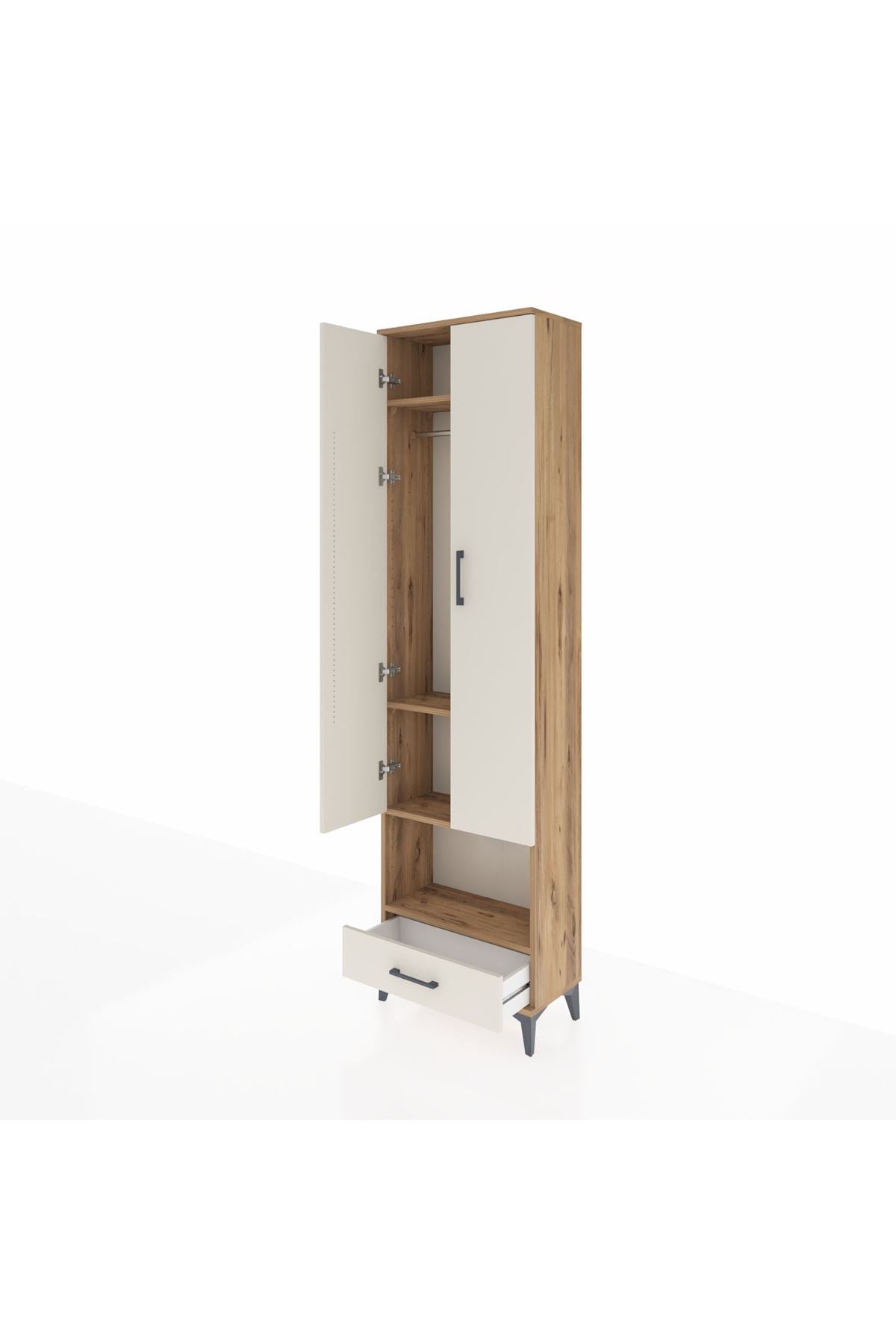 Arges Dolap 4 Raflı Tek Çekmeceli Tek Askılı 60x30x221 Çam-Aytaşı