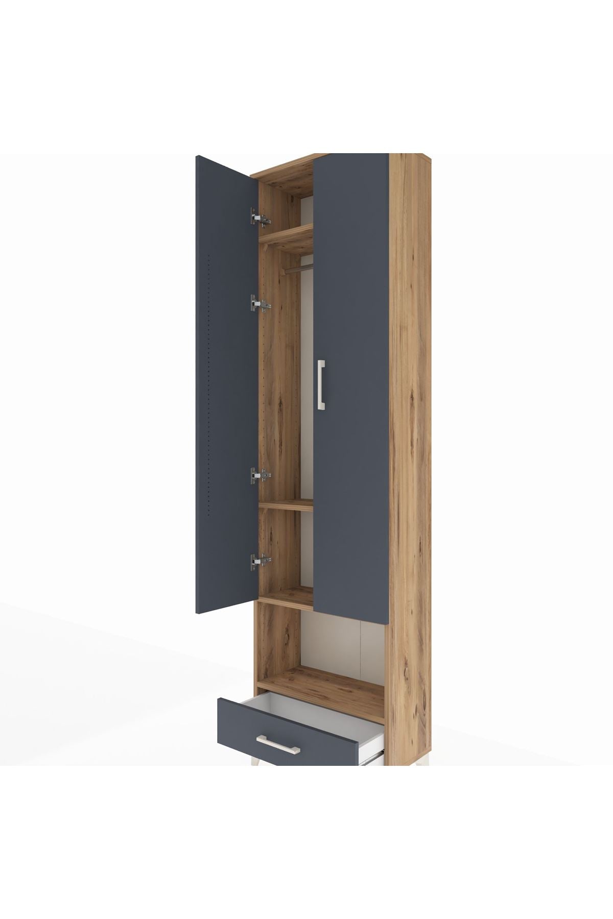 Arges Dolap 4 Raflı Tek Çekmeceli Tek Askılı 60x30x221 Çam-Antrasit