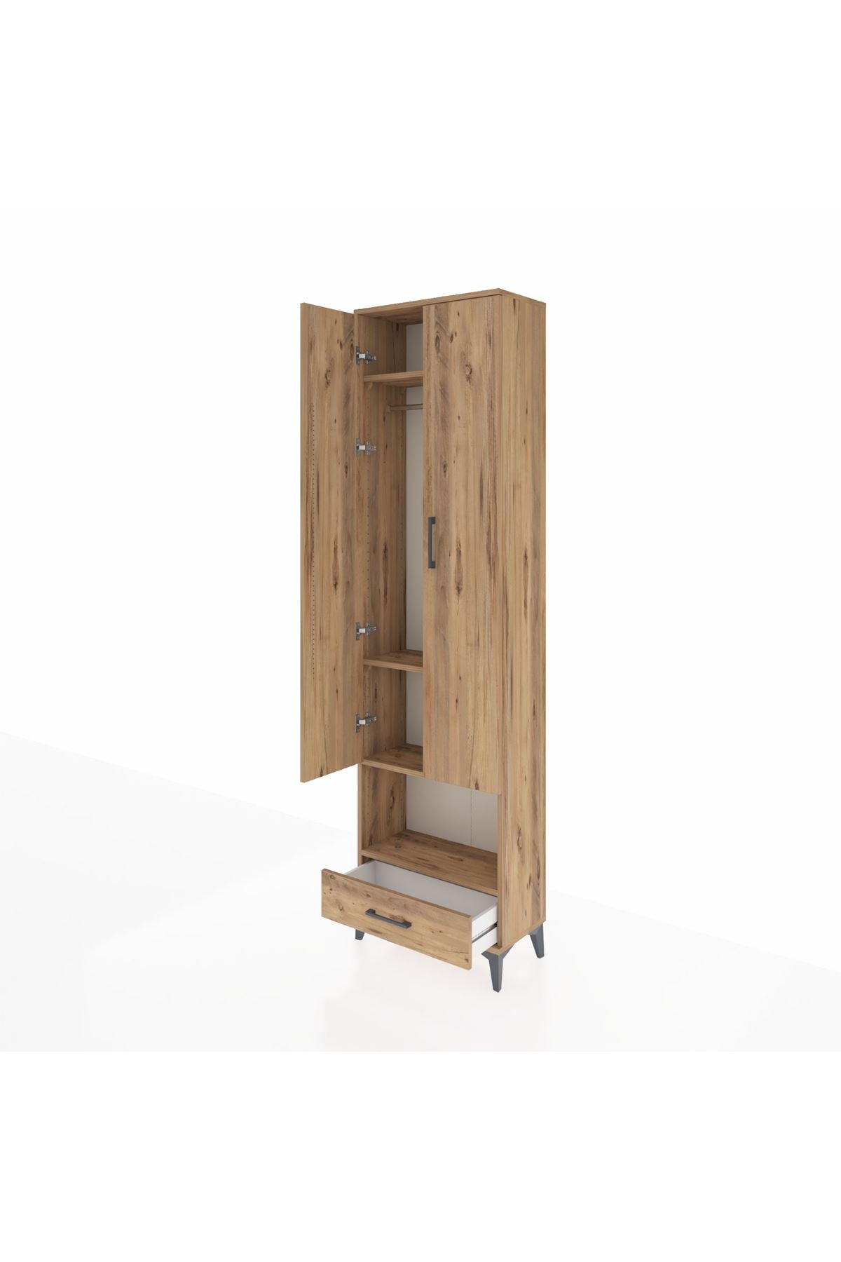 Arges Dolap 4 Raflı Tek Çekmeceli Tek Askılı 60x30x221 Çam-Çam