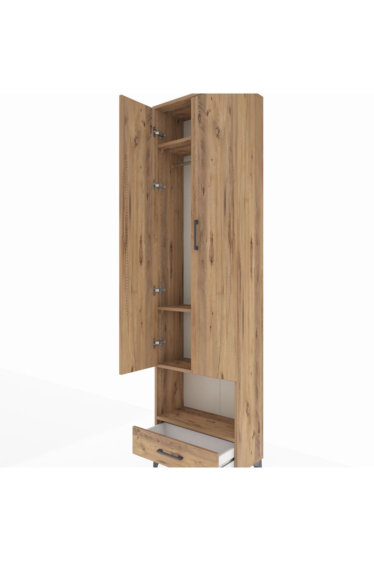 Arges Dolap 4 Raflı Tek Çekmeceli Tek Askılı 60x30x221 Çam-Çam