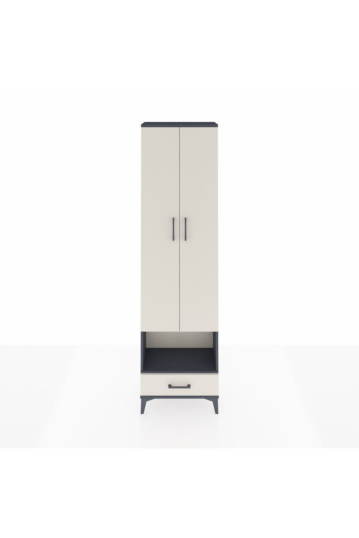 Arges Dolap 5 Raflı Tek Çekmeceli Tek Askılı 60x30x221 Antrasit-Aytaşı