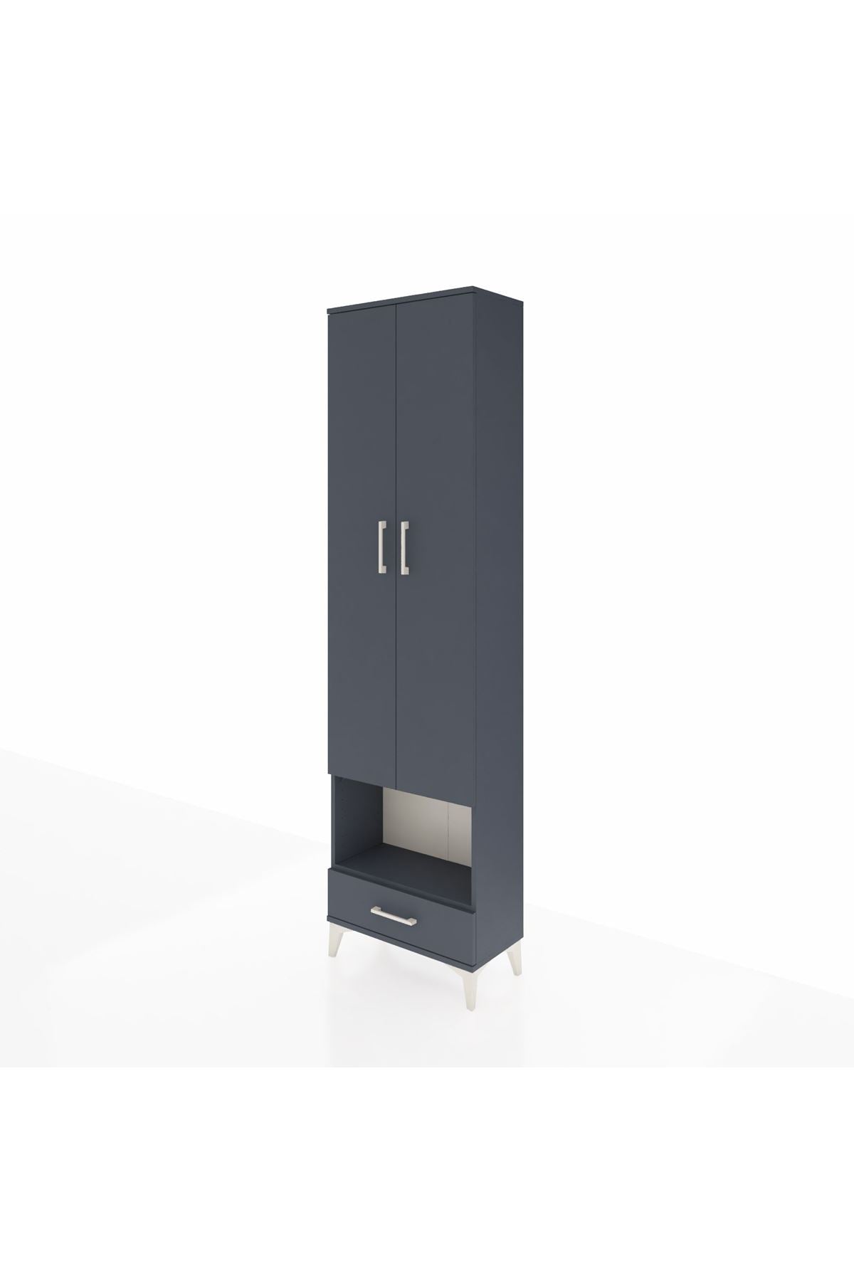 Arges Dolap 5 Raflı Tek Çekmeceli Tek Askılı 60x30x221 Antrasit-Antrasit