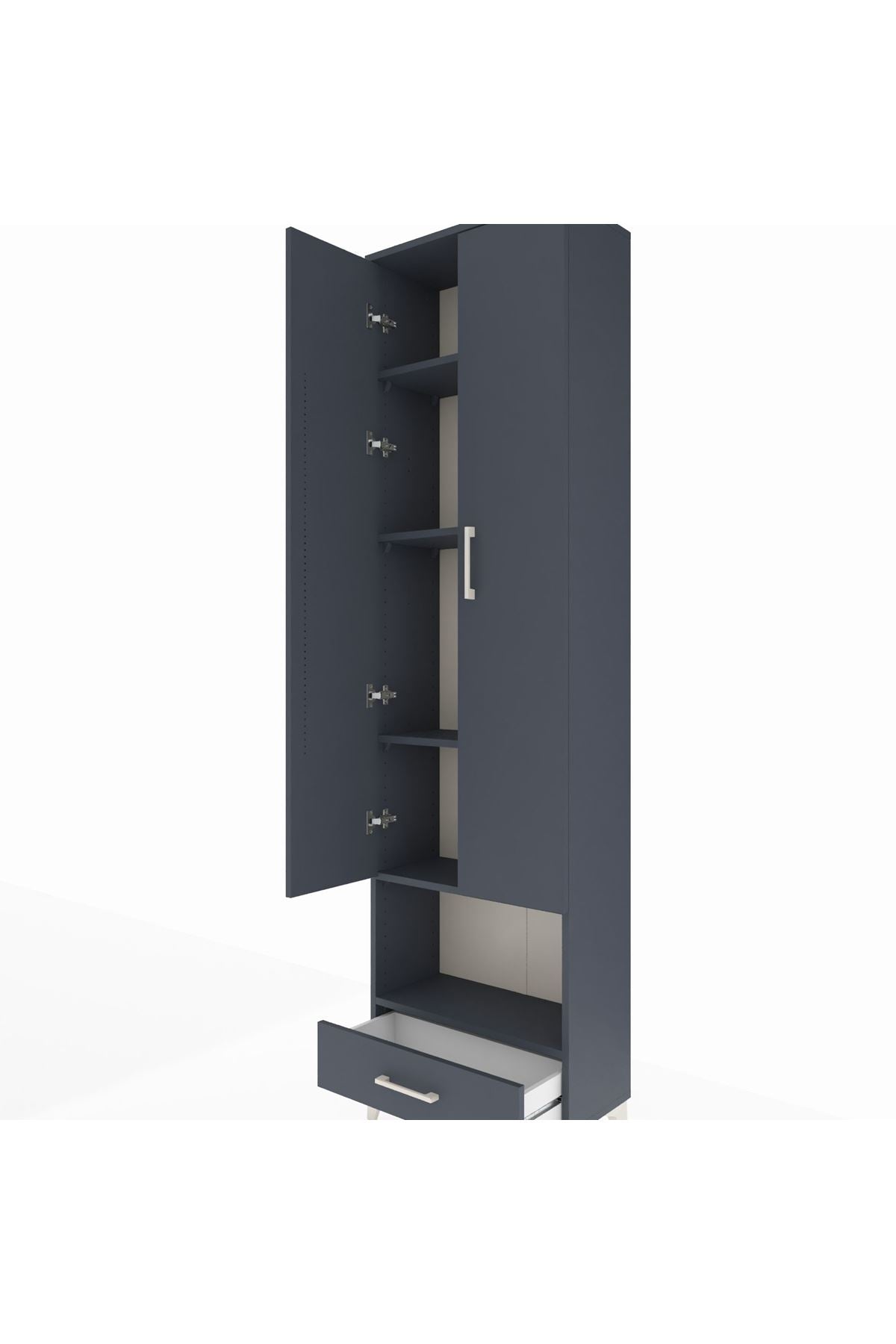 Arges Dolap 5 Raflı Tek Çekmeceli Tek Askılı 60x30x221 Antrasit-Antrasit