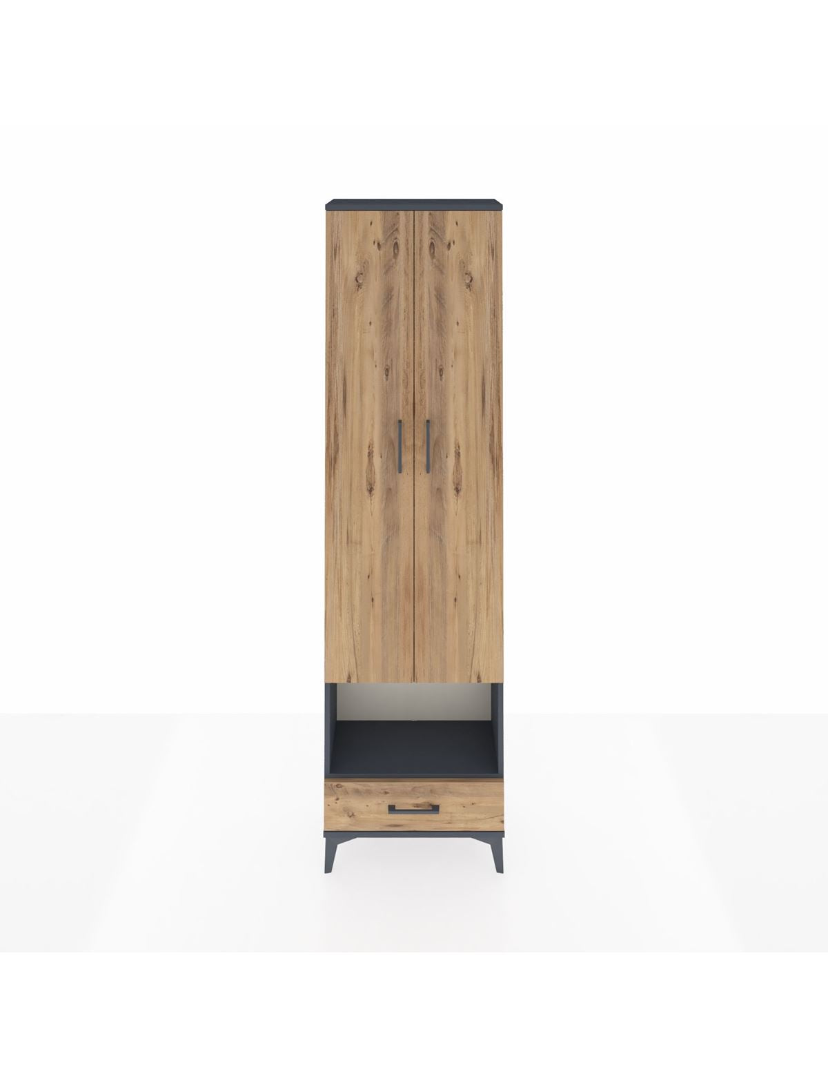 Arges Dolap 5 Raflı Tek Çekmeceli Tek Askılı 60x30x221 Antrasit-Çam