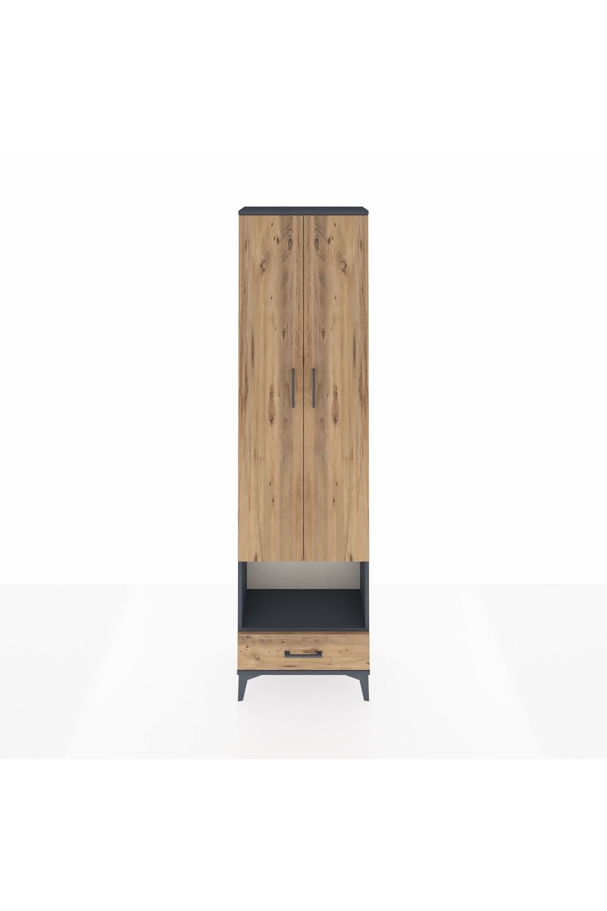 Arges Dolap 5 Raflı Tek Çekmeceli Tek Askılı 60x30x221 Antrasit-Çam