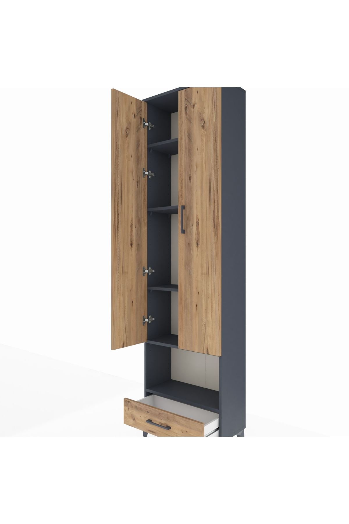 Arges Dolap 5 Raflı Tek Çekmeceli Tek Askılı 60x30x221 Antrasit-Çam