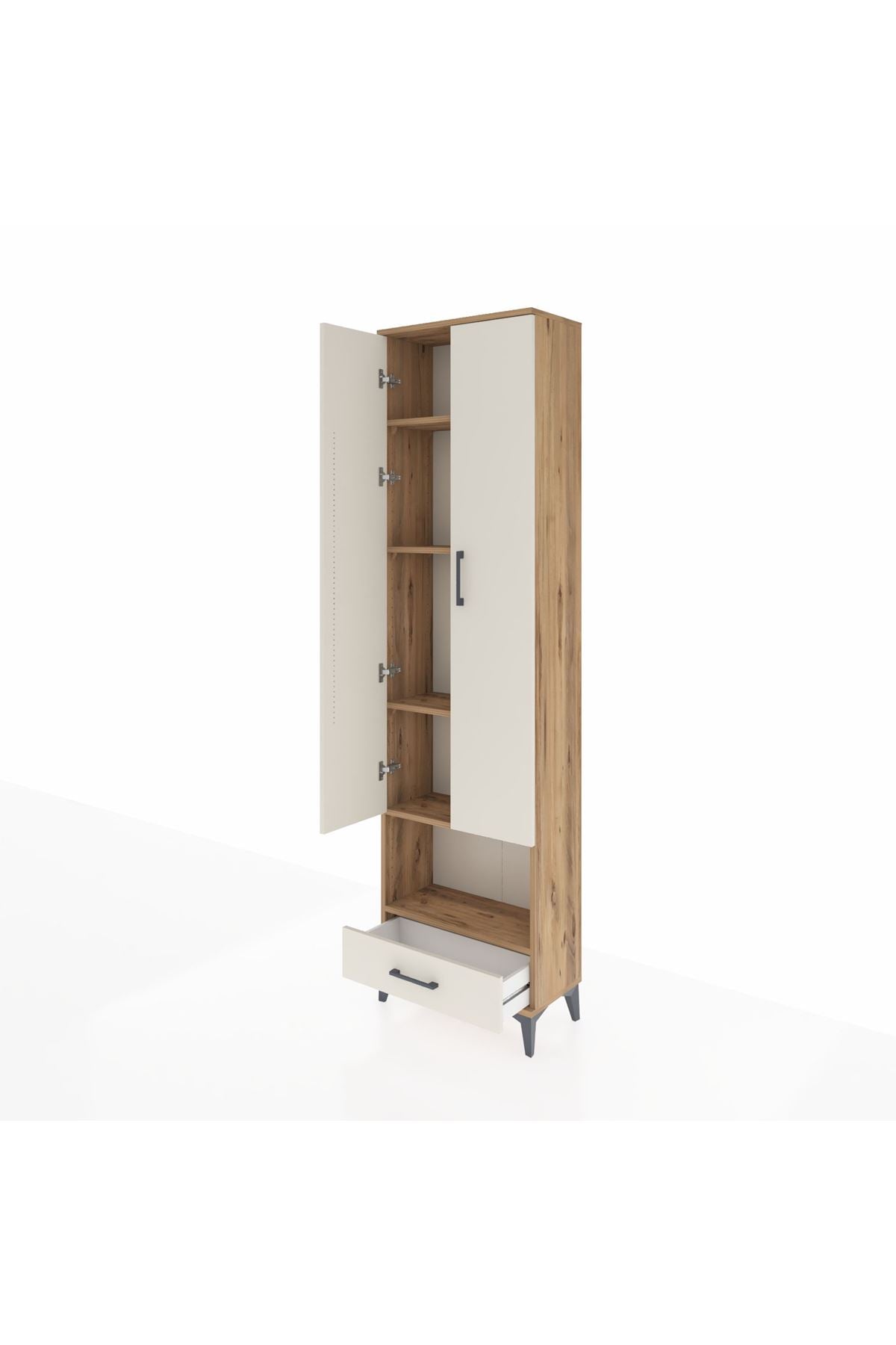 Arges Dolap 5 Raflı Tek Çekmeceli Tek Askılı 60x30x221 Çam-Aytaşı