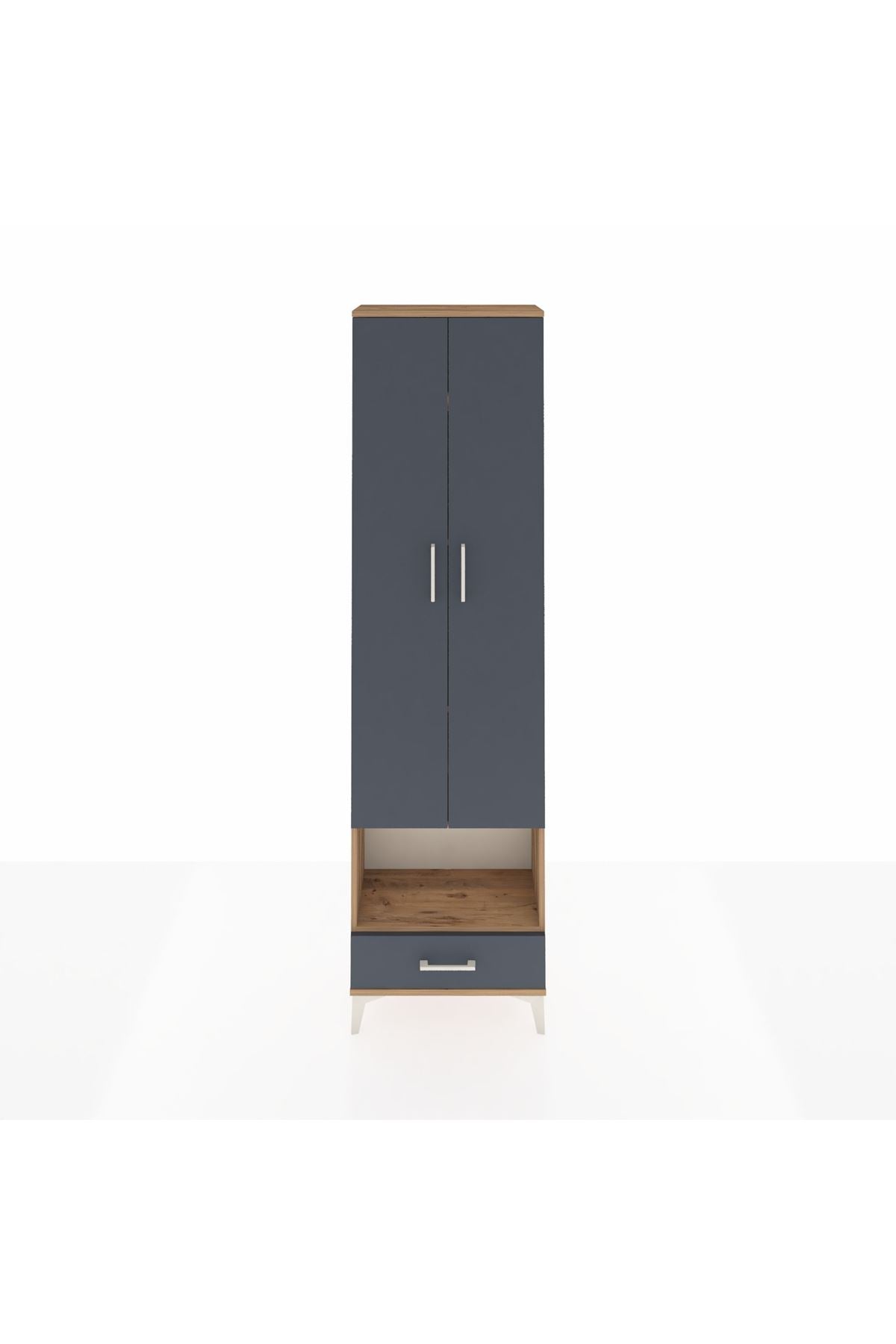 Arges Dolap 5 Raflı Tek Çekmeceli Tek Askılı 60x30x221 Çam-Antrasit