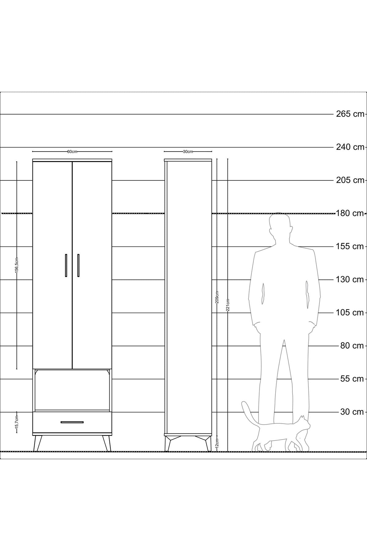 Arges Dolap 5 Raflı Tek Çekmeceli Tek Askılı 60x30x221 Çam-Çam