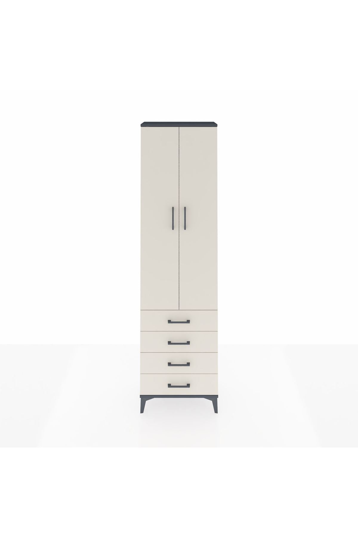 Arges Dolap 2 Raflı 4 Çekmeceli Tek Askılı 60x30x221 Antrasit-Aytaşı