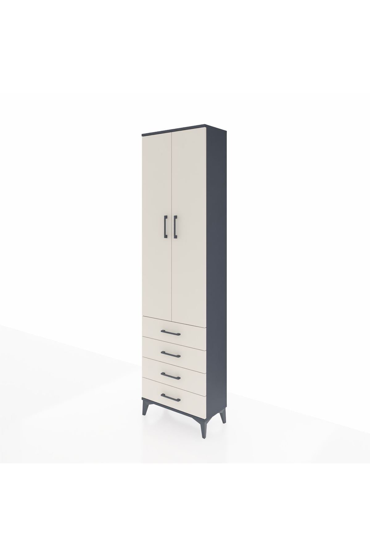 Arges Dolap 2 Raflı 4 Çekmeceli Tek Askılı 60x30x221 Antrasit-Aytaşı