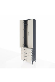 Arges Dolap 2 Raflı 4 Çekmeceli Tek Askılı 60x30x221 Antrasit-Aytaşı