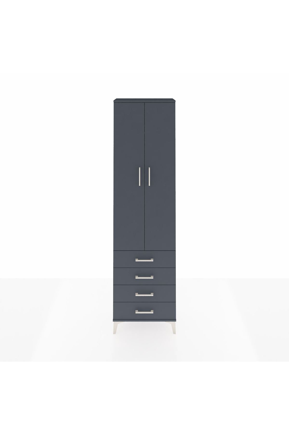 Arges Dolap 2 Raflı 4 Çekmeceli Tek Askılı 60x30x221 Antrasit-Antrasit