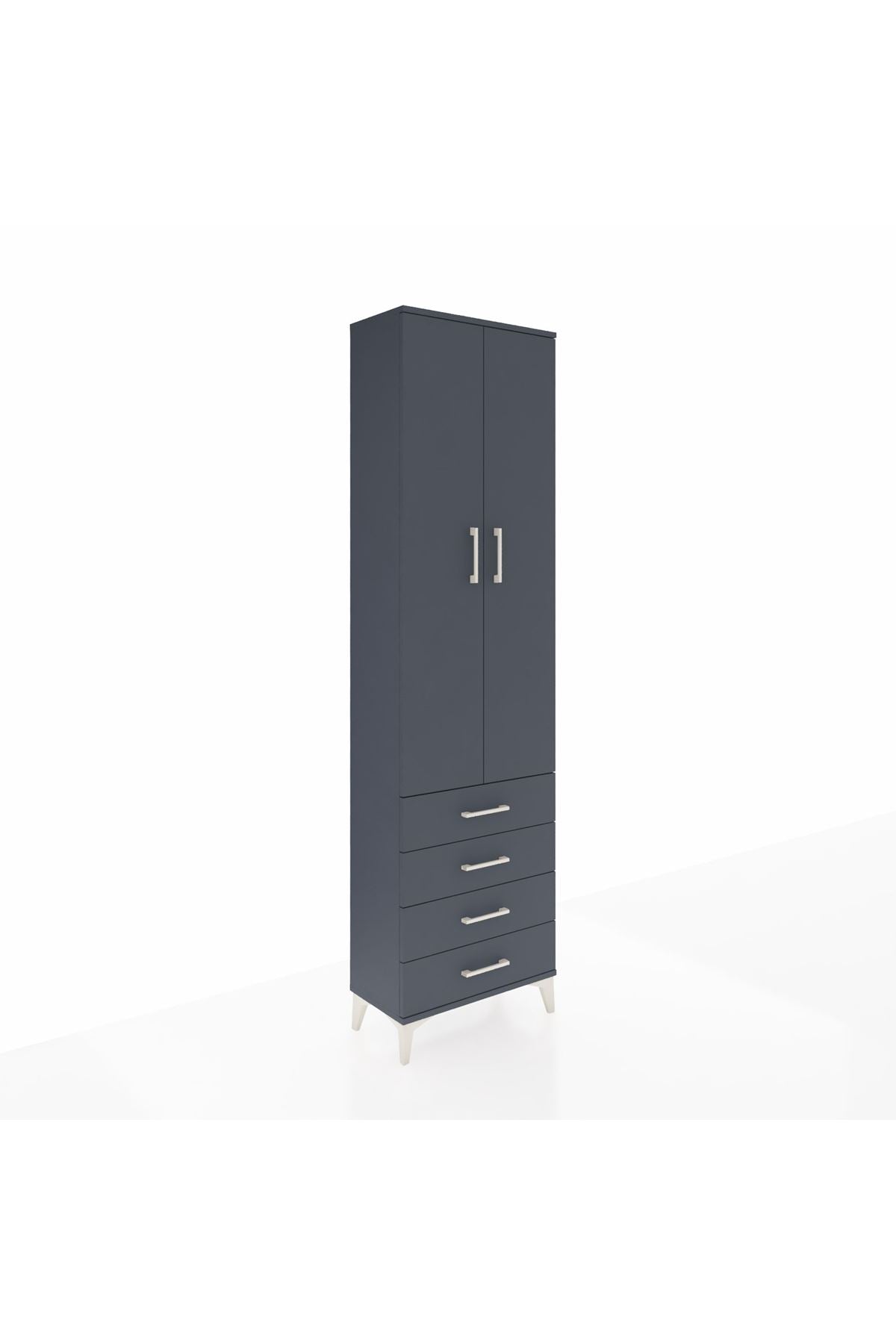 Arges Dolap 2 Raflı 4 Çekmeceli Tek Askılı 60x30x221 Antrasit-Antrasit