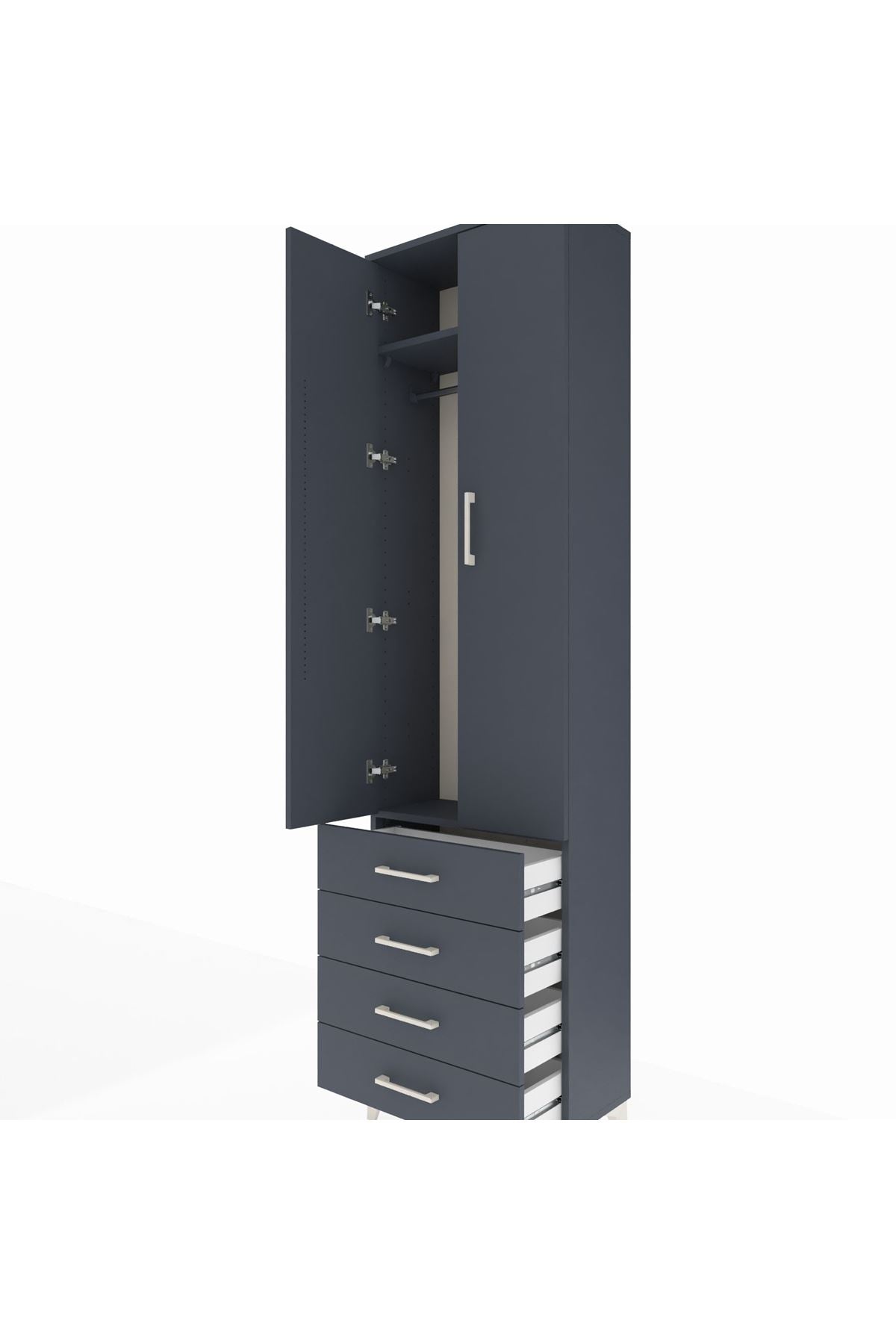 Arges Dolap 2 Raflı 4 Çekmeceli Tek Askılı 60x30x221 Antrasit-Antrasit