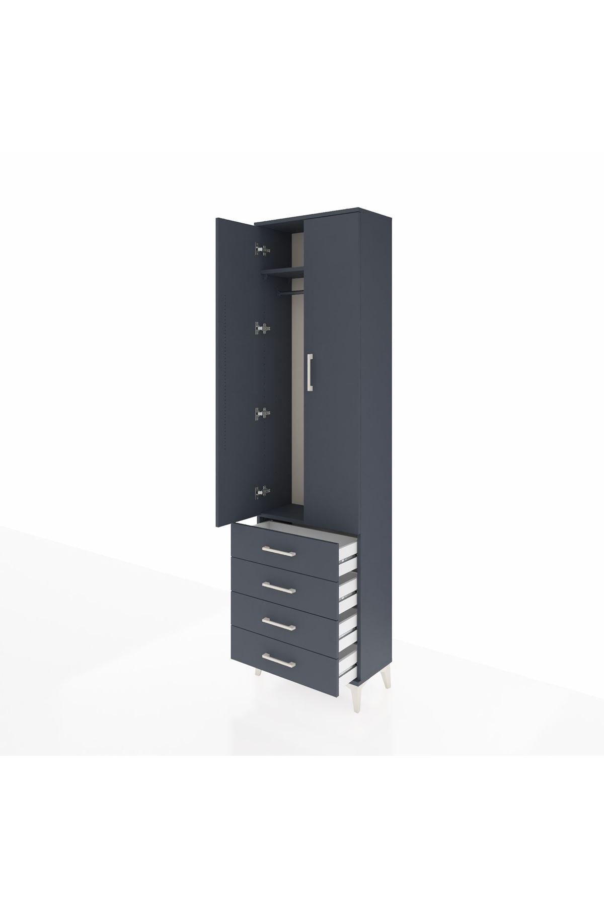 Arges Dolap 2 Raflı 4 Çekmeceli Tek Askılı 60x30x221 Antrasit-Antrasit