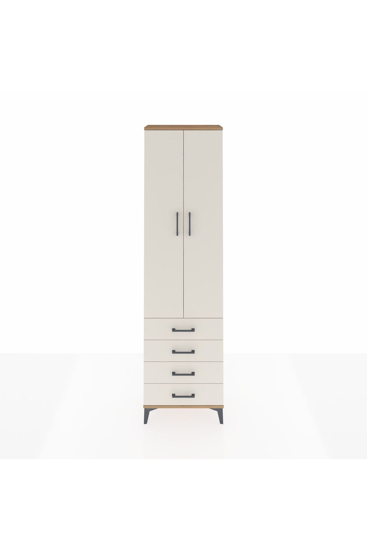 Arges Dolap 2 Raflı 4 Çekmeceli Tek Askılı 60x30x221 Çam-Aytaşı